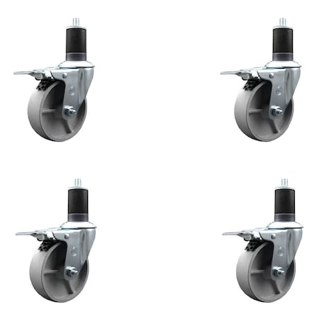 Service Caster 4'' Semi Steel Swivel 1-5/8'' Expanding Stem Caster Set Total Lock Brake, 4PK SCC-EXTTL20S415-SSR-158-4